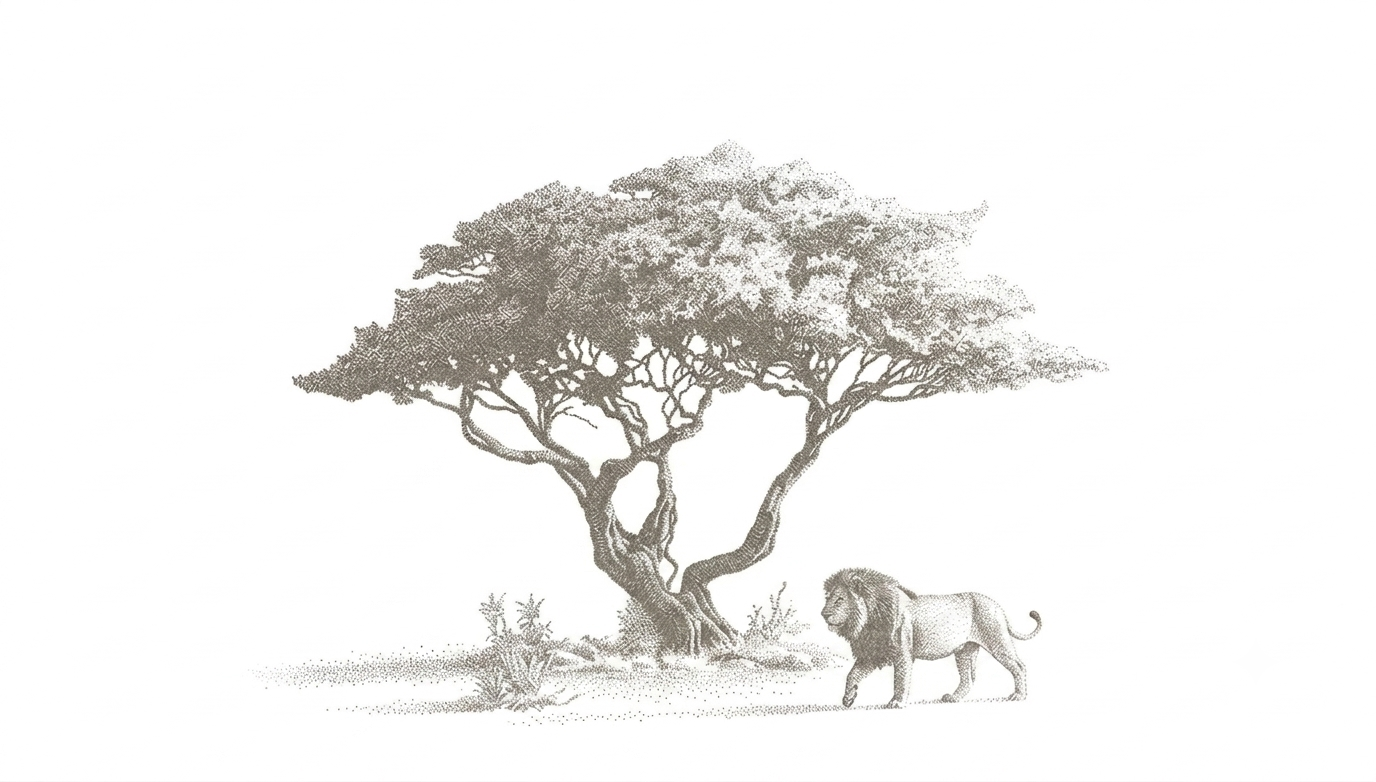 Elephants grazing across a green safari landscape